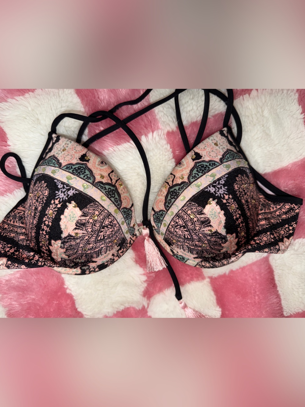 Victoria's Secret Pink & Black Paisley Bra
